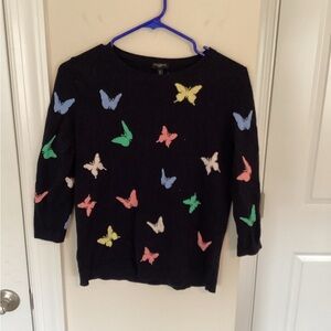 Talbots Butterfly Jacquard Sweater in Black, Petite Small